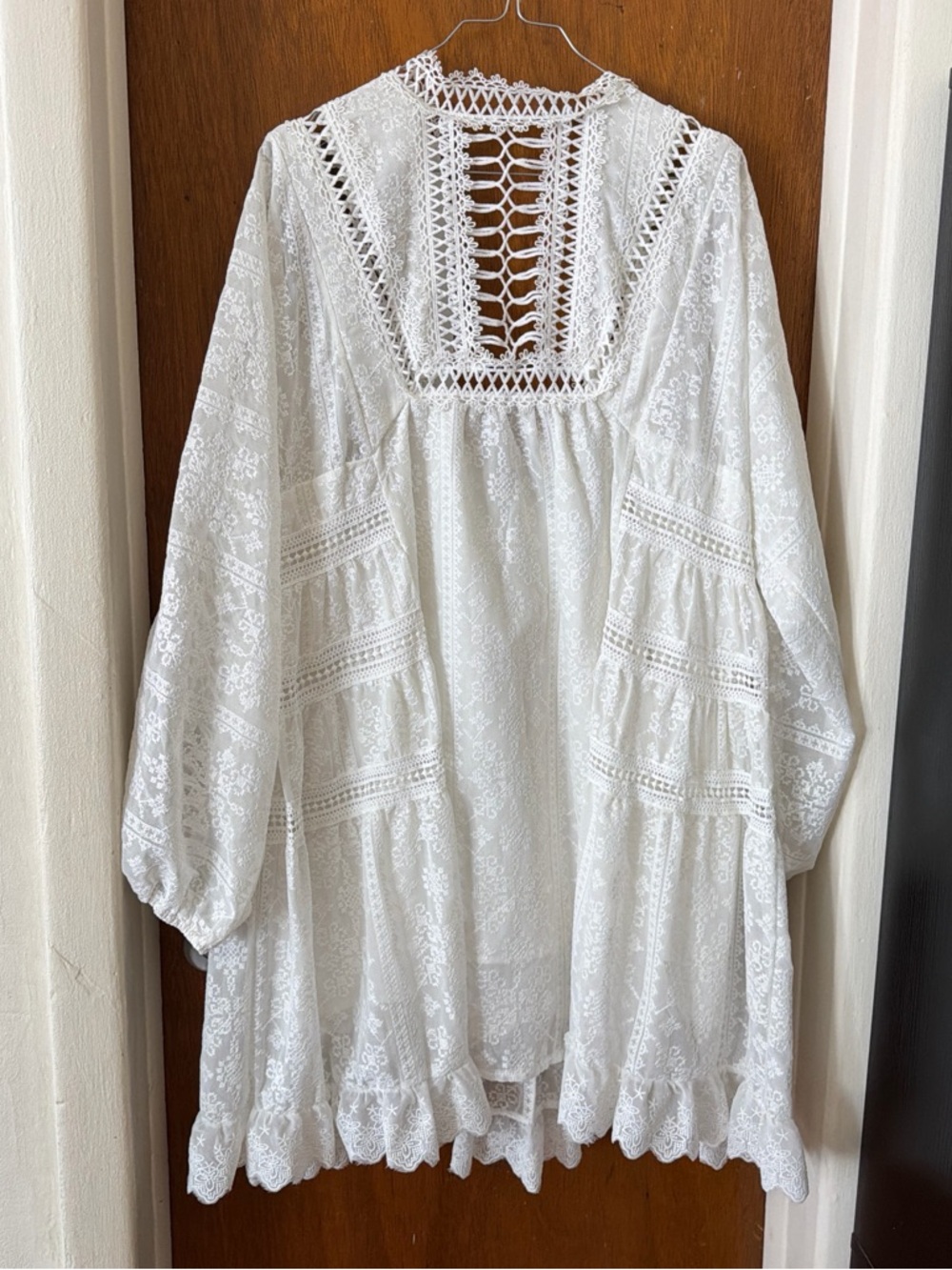 White Lace Crochet-Back Midi Dress